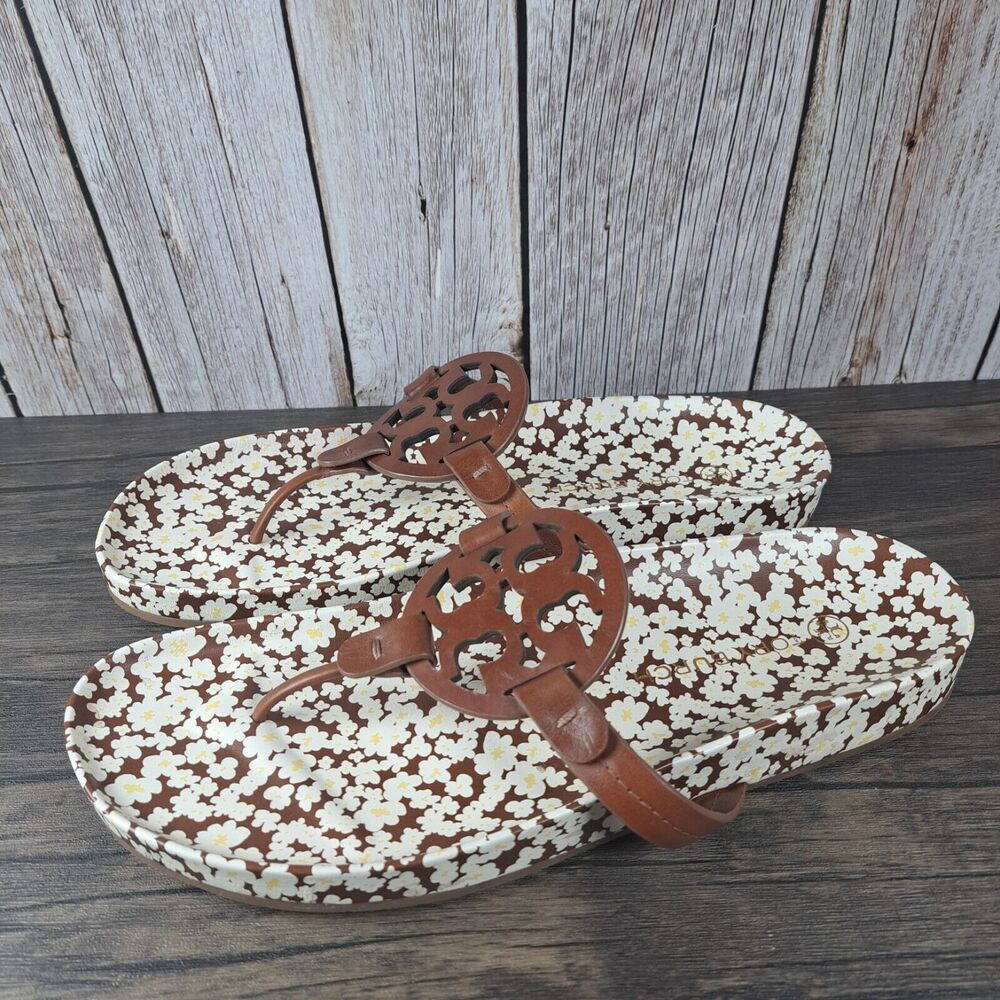 Tory Burch Miller Cloud Sandals Women's Sz 11 M Burnt Cuoio Reverie Ditsy Floral